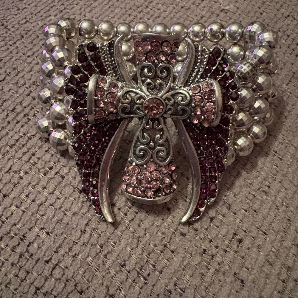 Elegant Silver and Purple Cross Bracelet